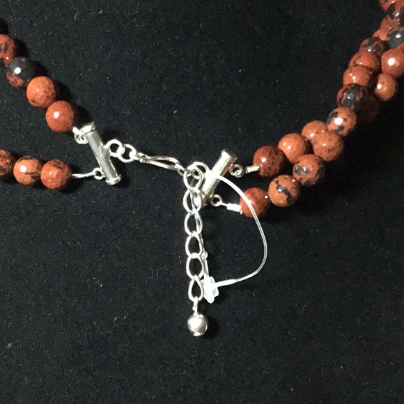 925 Hook Clasp, Chain Semiprecious Mahogany Obsidian Stone Necklace 17”L Faceted - Picture 6 of 10
